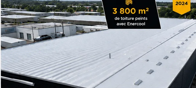 Grande toiture de bâtiment tertiaire peinte en Cool Roof Enercool (3 800 m²)