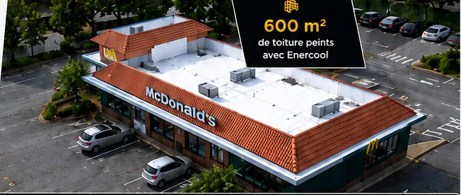 Toiture d'un restaurant McDonald's peinte en Cool Roof blanc Enercool (600 m²)