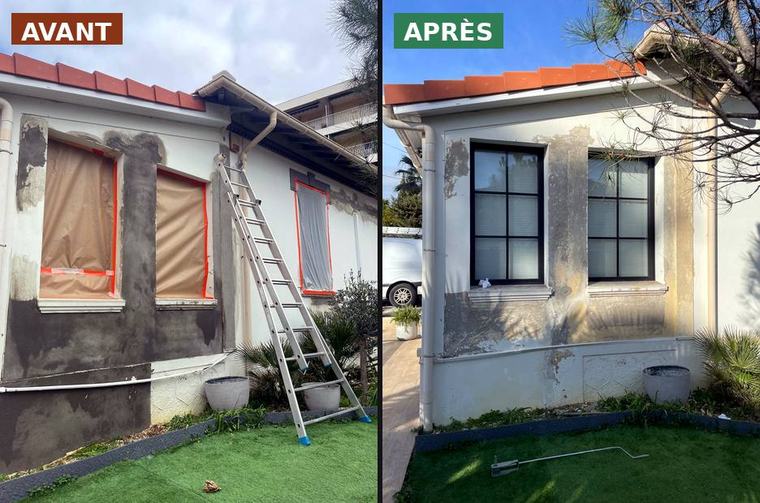 Façade abîmée → ravalement complet — avant après