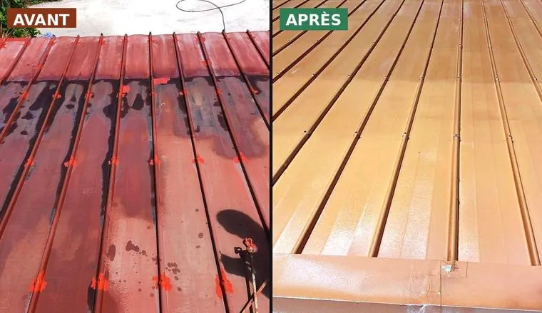 Toiture usée → toiture peinte refaite à neuf — avant après